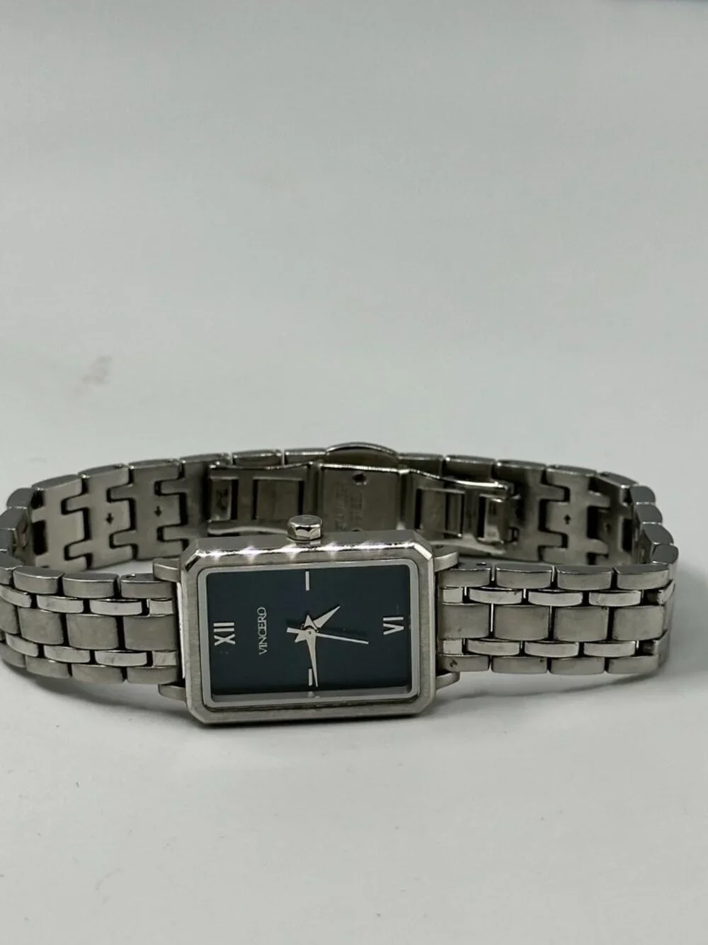 Vincero Ava Watch Women Silver Tone Blue Rectangle Dial New Battery 7.75